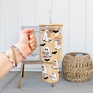 40oz Glass Tumbler Reading Ghost, Ghost Books Coffee Glass, Viral Glass Tumbler